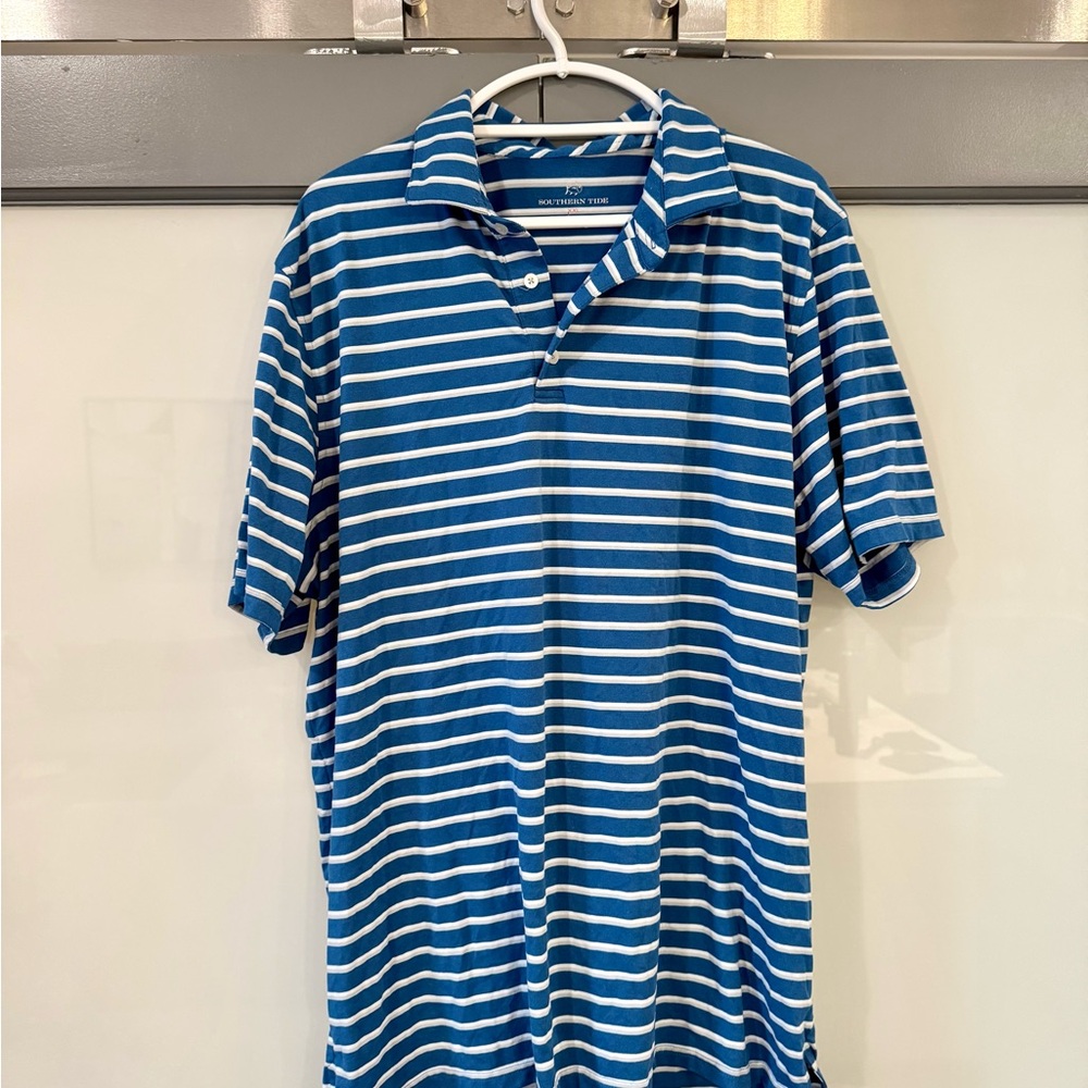 Southern Tide Navy and White Striped Polo